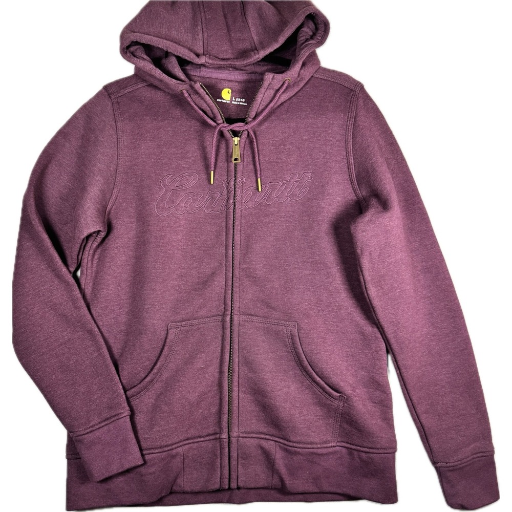 Carhartt Zip Up Hoodie Women L (12-14) Purple Embroidered Logo Jacket - Picture 2 of 8